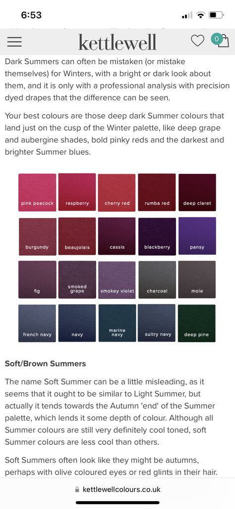 Summer Color Analysis, Deep Summer, Soft Summer Color Palette, Deep Winter Colors, Darkest Black Color, Dark Summer, Soft Summer Colors, Soft Palette, Color Outfits