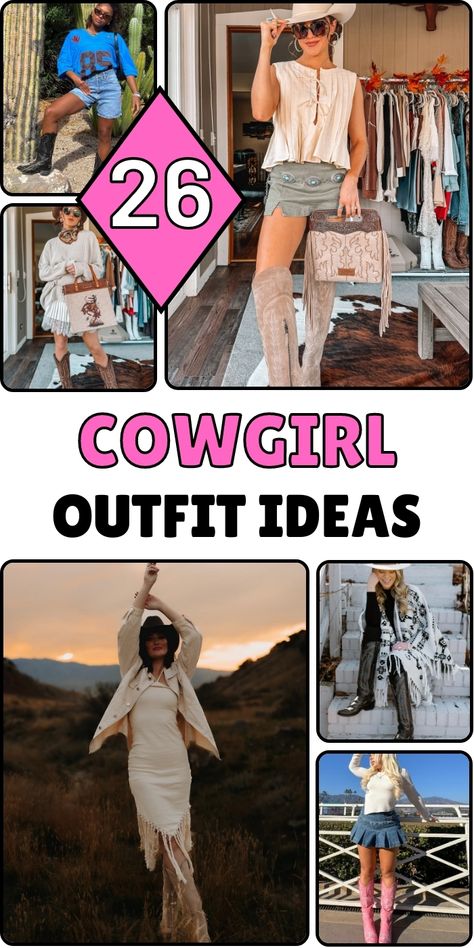 Welcome to your ultimate guide to modern cowgirl fashion! Whether you're headed to a country music festival, ranch wedding, or just want to incorporate Western elements into your daily wardrobe, we've curated 26 stunning looks that blend traditional cowgirl charm with contemporary style. From minimal chic combinations to bold statement pieces, discover how to pair classic Western staples like cowboy boots and hats with modern essentials. We'll show you how to create casual outfits that feel fresh and authentic, plus dressier options perfect for special occasions. Western Women Outfits, Plus Size Cowgirl Outfits, Modern Cowgirl Outfits, Traditional Cowgirl, Summer Western Outfits, Cowgirl Outfit Ideas, Plus Size Cowgirl, Western Elements, Shorts And Cowboy Boots