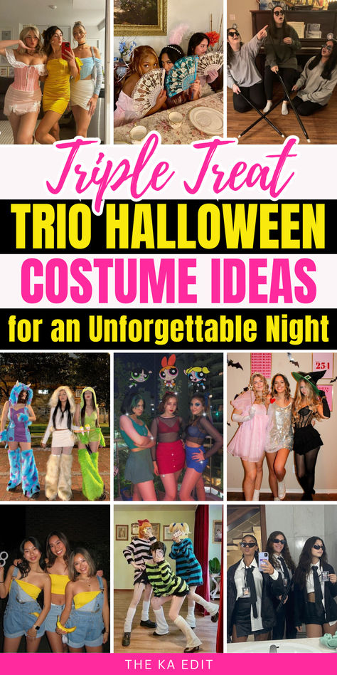 trio halloween costumes, trio halloween costume ideas Girl Trio Halloween Costumes, Triple Halloween Costumes, Trio Costumes For Girls, Trio Halloween Costumes Girls, Easy Trio Halloween Costumes, Halloween Costume Ideas Scary, Three Person Halloween Costume, Trio Ideas, Rave Halloween Costumes