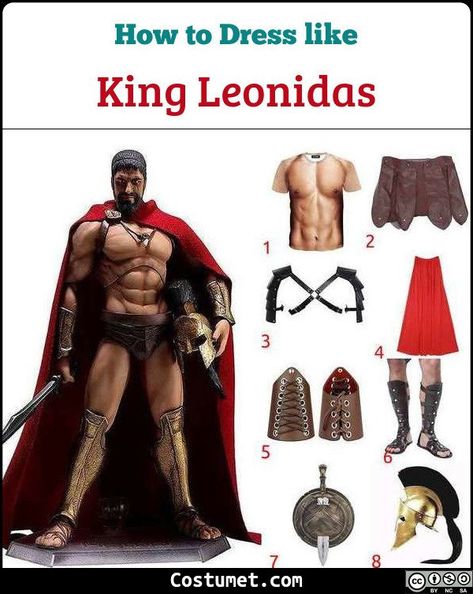 King Leonidas Spartan costume is a gladiator brief-style bottoms, a red cape, arm and leg guard with sandals. He also carries a sword with a shield.           #Male #male #movies #sexy #muscular #warrior #king #Greek #gladiator #300 Gladiator Costume Male, Spartan Halloween Costumes, Sparta Costume, Ares Costume, Gladiator Cosplay, Muscular Warrior, Spartan Cosplay, King Leonidas 300, 300 Costume