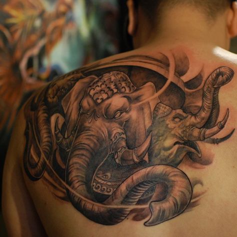 Chronic  Ink Tattoo - Toronto Tattoo Laos elephant tattoo done by Marilyn. Classical Tattoos, Brand New Tattoos, Toronto Tattoo, Tattoo Toronto, Minimalist Ideas, Tattoo World, Dragon Tattoo Art, Geisha Tattoo, Mom Tattoo Designs