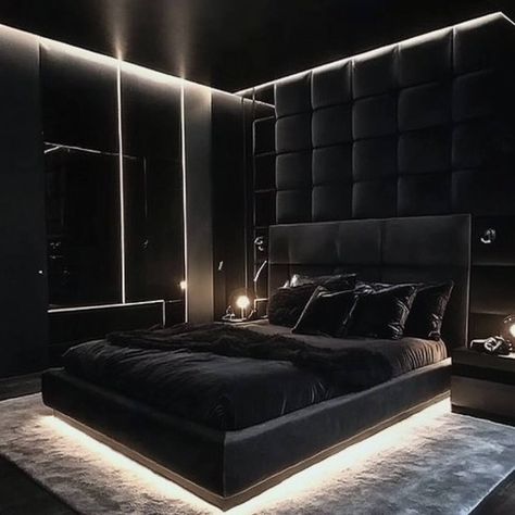 20 Inspiring Black Bedroom Ideas for a Sophisticated Look Huge Bedroom Luxury, Black Bedroom Ideas, Luxury Master Suite, Huge Bedrooms, Black Accent Walls, Black Bed Frame, Black Bedroom Furniture, Opulent Interiors, Classic Interior Design