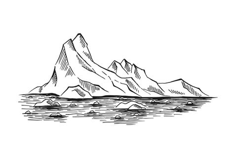 Mountain And Ocean Drawing, Ice Mountain Illustration, Ice Berg Illustration, Antarctica Tattoo, Alaska Sketch, Iceberg Sketch, Arctic Tattoo, Antarctica Drawing, Arctic Drawing