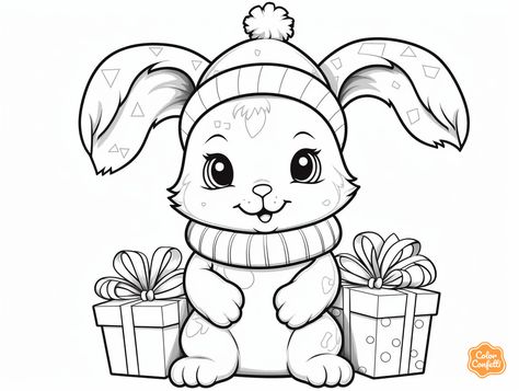 illustration of Holiday bunny coloring page Bunny Coloring Pages Free Printable, Xmas Color, Bunny Coloring, Mandala Turtle, Christmas Bunny, Bunny Coloring Pages, Adorable Bunny, Fantasy Fairy, Winter Fun