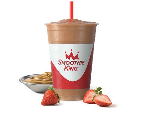 Peanut Power Plus™ Strawberry Smoothie | Smoothie King Smoothie King Peanut Power Plus Recipe, Angel Food Smoothie, Smoothie King Recipes, Protein Rich Smoothies, Dried Goji Berries, Vanilla Frozen Yogurt, Butter Pecan Ice Cream, Resep Smoothie, Perfect Smoothie