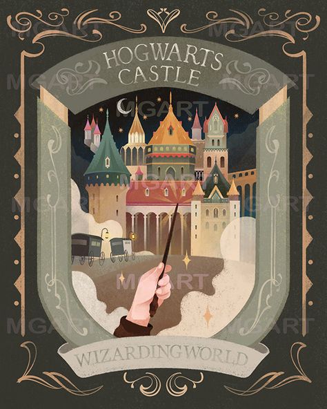 Hogwarts Castle Illustration, Harry Potter Graphic Design, Hogwarts Castle Drawing, Hogwarts Illustration, Harry Potter Classroom, Harry Potter Universal Studios, Harry Potter Poster, Harry Potter Illustrations, Festa Harry Potter