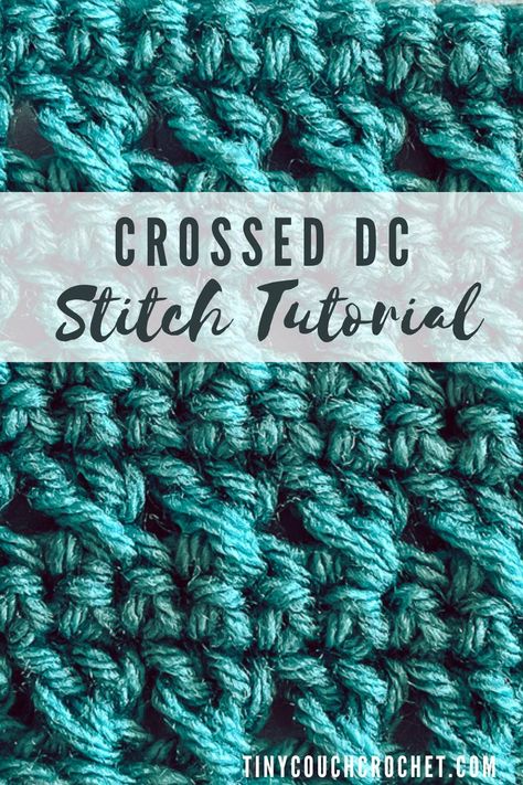 Learn how to do this easy, modern crochet stitch! If you know how to single and double crochet, you'll get this stitch down right away. The Crossed Double Crochet stitch is fun, and has lots of texture. It's a perfect modern crochet stitch! Twisted Double Crochet Stitch, Double Crochet Cross Stitch, Double Stitch Crochet, Double Crochet Stitch Tutorial, Tiny Couch, Crochet Blanket Stitches, Crochet Blanket Stitch Pattern, Stitches Pattern, Crochet Blanket Chevron