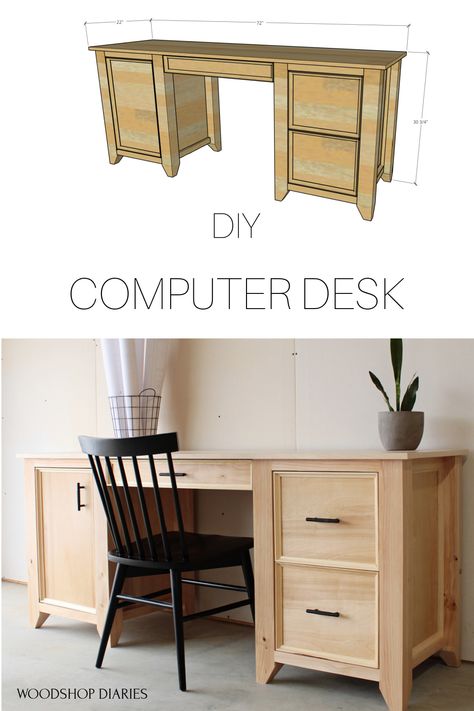 Keyboard Tray Under Desk Diy, Home Office Desk Plans, Diy Small Computer Desk, Diy Executive Desk Plans, Diy Office Furniture, Diy Executive Desk, Desk With Drawers Diy, Diy Study Desk, Diy Desk With Drawers