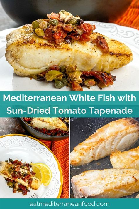 This Mediterranean white fish dish is an elegant yet quick and simple-to-prepare weeknight dinner that can be ready in less than 30 minutes. The sun-dried tomato tapenade is loaded with flavor and pairs perfectly with the mild white fish, adding a deliciously savory, tangy flavor that everyone will love. In addition, this dish is healthy and light, so you can feel good about eating it guilt-free. Tomato Tapenade, White Fish Recipes, Sundried Tomatoes, Green Beans And Tomatoes, Quick Appetizers, White Fish, Sun Dried Tomatoes, Tapenade, Fish Fillet