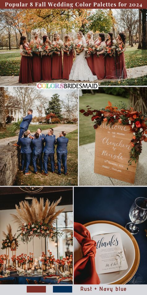 Fall Farm Table Wedding Decor, Comfort Wedding Food, Fall Neutral Wedding Colors, Fall Outdoor Wedding Colors, Navy Orange Color Palette, October Wedding Inspiration, October Wedding Colors Schemes Fall, Groomsmen Rust, Wedding Fall Color Schemes