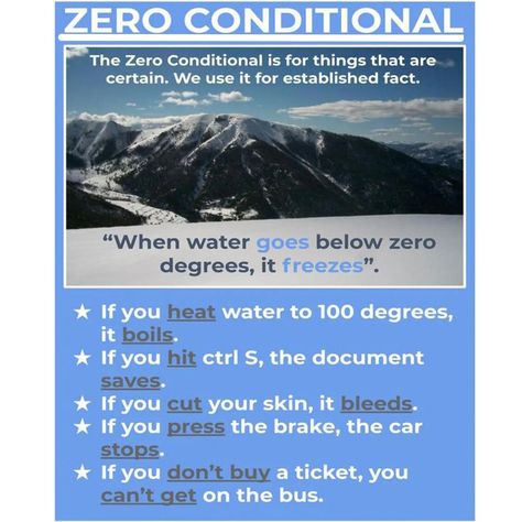 Zero Conditional, Zero To One, English Grammar Rules, Conversational English, English Verbs, Learn English Grammar, English Course, English Writing Skills, English Language Learners