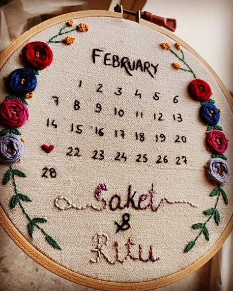 Couples Embroidery Hoop, Couples Embroidery, Calendar Embroidery, Love Anniversary, Hand Embroidery Art, Embroidery Hoop, Embroidery Art, Embroidery Stitches, Embroidery Patterns