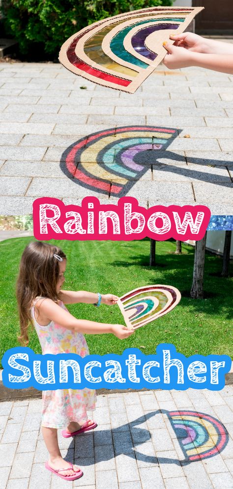 Sunny Day Art Preschool, Creativity Activities For Preschoolers, Coloring Day Activities, Shadow Art For Toddlers, Kid Summer Camp Activities, Summer Fun Ideas For Kids Outdoor, Rainbow Activity For Kindergarten, Rainbow Suncatcher For Kids, Colorful Activities For Kids