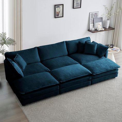 PRICES MAY VARY. 【Flexible Combination】This deep seat sectional sofa is not a fixed combination, it’s easily converted to an L-shaped sofa, a couch bed, or a loveseat. You can place the sectional as any module you like. 【Ultimate Comfort】Comfy cloud sofa sleeper features a double thick cushion with high-density foam padding and a spring system for luxurious comfort and support, greatly avoiding collapse during long-term use. 【Preuim Chenille Fabric】The chenille fabric is soft and skin-friendly, Mid Century Modern Couch, Blue Sectional, U Shaped Couch, U Shaped Sectional Sofa, Couch With Ottoman, Modular Couch, Soft Sofa, Modern Couch, U Shaped Sectional