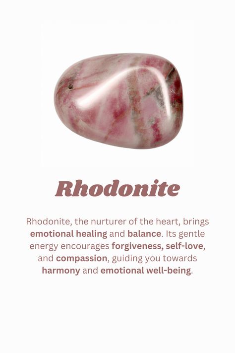 polished rhodonite with a list of benefits Rhodonite Crystal Meaning, Wallpaper Crystal, Crystals Benefits, Crystal Grimoire, Crystal Benefits, Crystal Protection, Rhodonite Crystal, Meaningful Things, Natural Philosophy