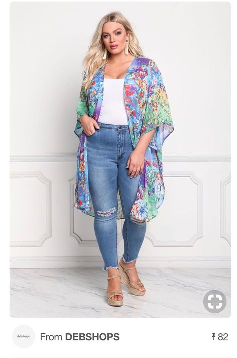 Modest Plus Size Fashion, Short Plus Size Fashion, Simple Spring Outfits, Don Pedro, Look Plus Size, Chiffon Kimono, Cruise Wear, Women Art, Plus Size Fashion For Women