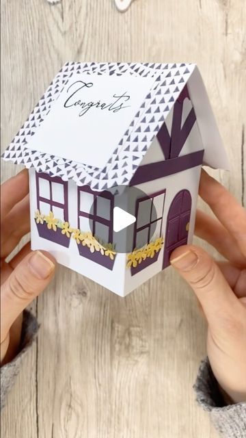 56K views · 4.5K likes | Katharina Tarta Crafts on Instagram: "On very popular demand 😁…  And don’t worry, you’ll get a pattern with all the measurements tomorrow and I‘ll also make a full crafting template for my Patreons as well.  But for now, I really hope you like this pop up house card as well 😊 I just think the timber frame look is super cute, and I also love the contrast of the purple house with the yellow flowers 🌼🌼  #handmadecards #popupcards #funfoldcards" Pop Up Cards Diy Templates, Pop Up House Card, Pop Up House, Cards Diy Easy, Pop Up Frame, Diy Pop Up Cards, Pop Out Cards, Purple House, Greeting Card Video