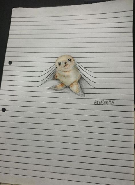 Drawings On Lined Paper, Pencil Drawings Of Animals, Art Mignon, Drawing Faces, 카드 디자인, 3d Drawings, Amazing Drawings, Animal Sketches, Arte Animal