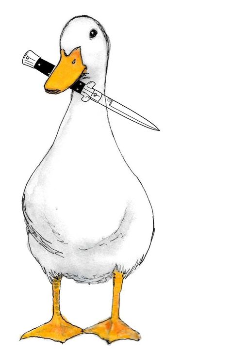 Duck With Knife, Goose Drawing, Duck Tattoos, Line Tattoo Ideas, Bubble Drawing, Knife Drawing, Intense Emotions, Duck Drawing, Duck Wallpaper