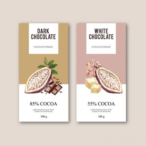 Chocolate packing with ingredients branc... | Free Vector #Freepik #freevector #banner #poster #watercolor #food Chocolate Packing, Chocolate Bar Design, Chocolate Labels, Chocolate Packaging Design, Chocolate Pack, Packaging Label Design, Chocolate Wrapping, Watercolor Food, Chocolate Design