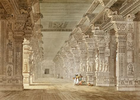 Illustrated: Glimpses Of 18th-Century India Colonial aquatints and paintings of Indian landscapes by Thomas and William Daniell. Historical Sculptures, Indian Temple Architecture, India Painting, Ancient Indian Architecture, Ancient Technology, History Of India, Temple Architecture, Temple Art, Mythical Animal