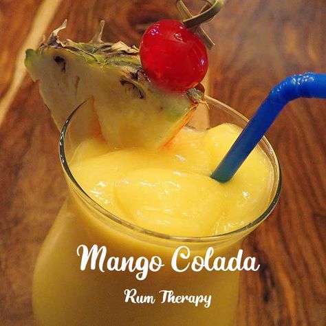 Mango Colada, Cream Of Coconut, Rum Recipes, Frozen Mango, Tropical Food, Mango Chunks, Pineapple Slices, Rum Drinks, White Rum