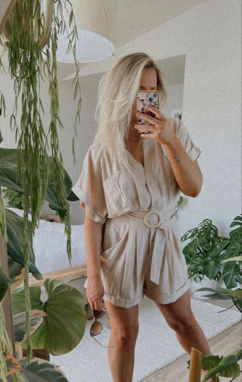 Tan Romper Outfit, Onesie Outfit, Romper Outfit, Summer Outfit Inspiration, Casual Summer Outfit, Outfit Idea, Summer Outfit, Everyday Look, Summer Casual