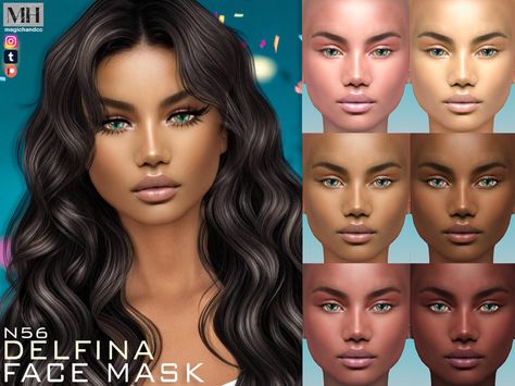 Latina beauty face in 6 skin color variations - HQ Compatible. Makeup Cc Sims 4, Skin Overlay, Cc Skin, The Sims 4 Skin, Makeup Cc, Latina Makeup, Sims 4 Cc Makeup, Sims 4 Cc Skin, Female Mask