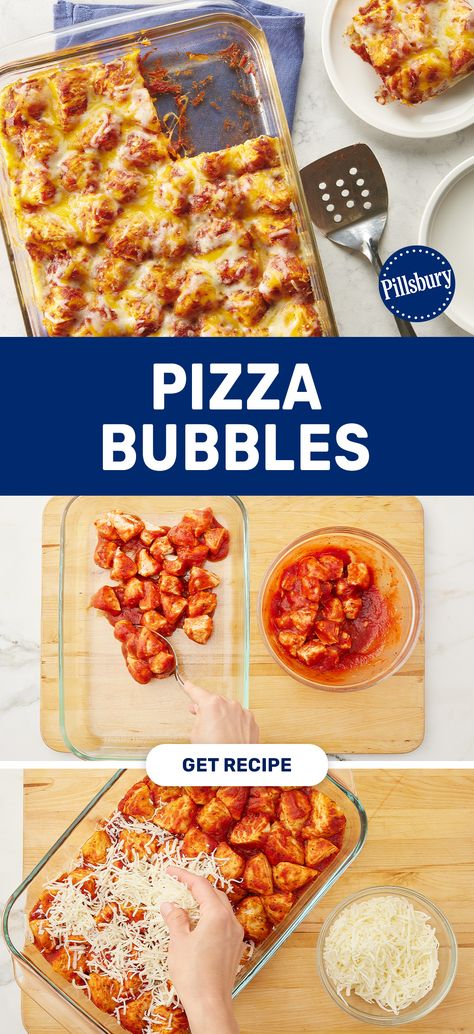 pizza recipes, pizza casserole, quick meals, quick easy meals, kid friendly food ideas, kids cooking Bubble Pizza Recipe, Recipes With Biscuits, Pizza Meals, Bubble Pizza, Pizza Dishes, Pillsbury Grands, New Recipes For Dinner, Pizza Casserole, Kids Cooking