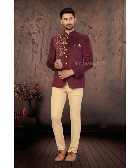 Product Description - The first and most important rule of men's style is you should feel comfortable and confident in your clothes. You will need both these attributes to pull off just about any outfit successfully. A suit that fits increases your confidence and makes you look good. Regardless of how 'classy' or expensive they might be. New Stylish handmade Decent Jodhpuri suit for men for wedding and festive occasions.  Stylish New Bandgala jodhpuri suit  Top Details  -  Color  -  Green  Fabric  - Suiting  Bottom Details - Color  - Beige Fabric - Suiting Bottom Style  - Pant Note 1 :- If you want any other Color in this so please send us a message sothat we will make it according to your choice. Note 2:-  Select your size according to your chest. Note 3 :- If you want in your perfect siz Wedding Party Reception, Jodhpuri Suits For Men, Jodhpuri Suit, Party Reception, Mens Sherwani, Suit For Men, Calf Sleeve, Red Embroidery, Embroidery Top