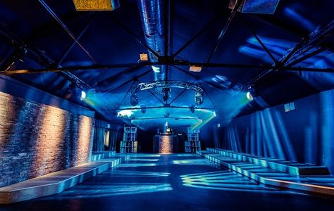 Nightclub dance floor. Dance Club Design, Warehouse Nightclub, Industrial Nightclub, Nightclub Ideas, Nightclub Interior, Warehouse Party, Night Club Dance, Warehouse Club, Converted Warehouse