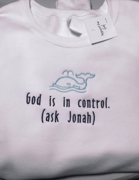 God Is In Control, Christian Clothing Brand, Jesus Clothes, Christian Shirts Designs, Christian Hoodies, Christian Designs, Bible Motivation, Christian Motivation, White Crewneck