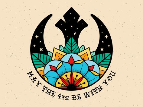 Star Wars American Traditional, Disney American Traditional Tattoo, Star Wars Traditional Tattoo, American Traditional Star Wars Tattoo, Traditional Star Wars Tattoo, May 4th Tattoo Flash, May The Force Be With You Tattoo, American Traditional Tattoos Starwars, Traditional Style Star Wars Tattoo