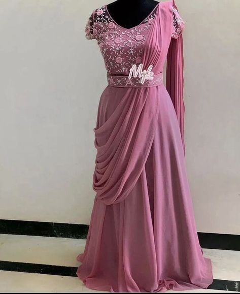 Sari Frock Design, Drape Sarees Gowns Party Wear, Sadi Gown Design, Saree Gown Party Wear Indian Weddings, Sari Gown Designs, Latest Saree Gown Designs, Saree Gown Party Wear, Reception Outfits, Types Of Gowns