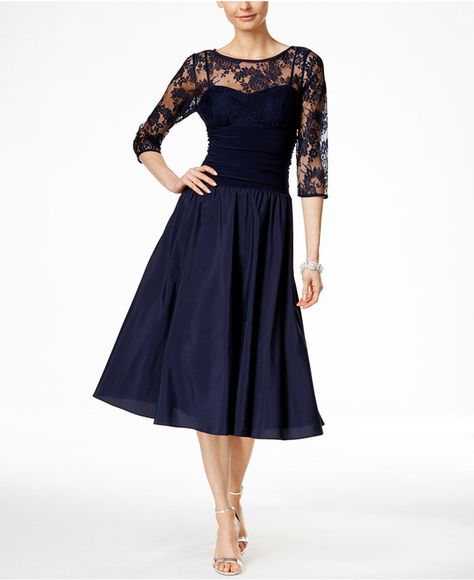 Jessica Howard Three-Quarter-Sleeve A-Line Dress Macys Petite Dresses, Navy Party, Navy Cocktail Dress, Evening Midi Dress, Below The Knee Dresses, Dresses For Wedding Guest, Jessica Howard Dress, White Cocktail, Cocktail Dress Wedding