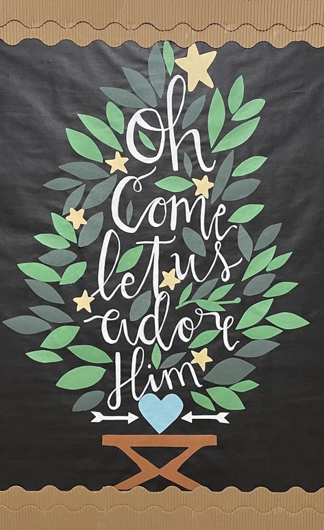 All Is Calm All Is Bright Chalkboard, Christmas Christian Bulletin Boards, Merry And Bright Bulletin Board, Manger Bulletin Board, Christian Preschool Christmas Bulletin Board, Bulletin Boards, Merry And Bright, Preschool, Christmas