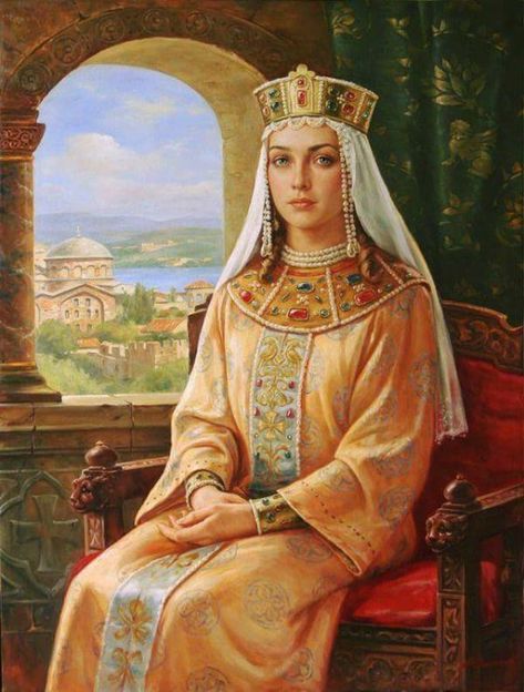 Maria Bagration - Georgian Queen of Byzantium Olga Of Kiev, Byzantine Fashion, Medieval Paintings, Heroic Fantasy, Russian Painting, Byzantine Empire, Byzantine Art, Russian Folk, Russian Art