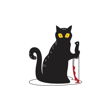 black cat using knife vector illustration design Cat With Knife Drawing, Drawing Knife, Cat Knife, Cat With Knife, Knife Drawing, Cat Pfp, Mouse Drawing, The Black Cat, Vector Illustration Design