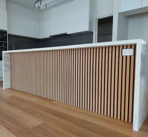 Wooden Slat Kitchen, Pole Wrap, Oak Panels, Beautiful Kitchen, Wooden Slats, Well Done, Beautiful Kitchens, Office Furniture, New Homes