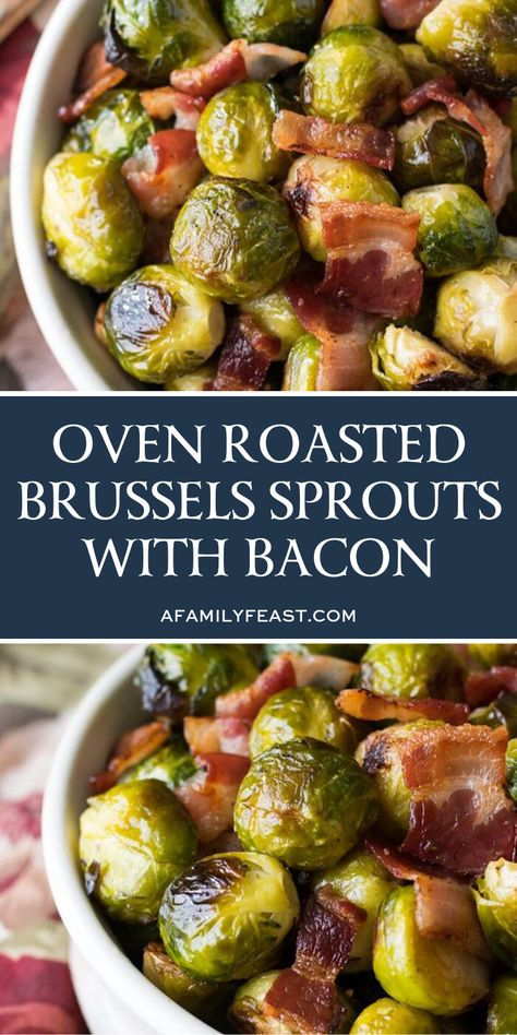 This recipe for Oven Roasted Brussels Sprouts with Bacon is for anyone out there who is convinced that they don’t like Brussels sprouts! The trick is to roast them in the oven at a high enough temperature that they caramelize and get golden and crispy on the outside, and tender (but not mushy) on the inside.  And, since pretty much everything is better with bacon, we cooked our oven roasted Brussels sprouts with bacon, giving the sprouts even more delicious flavor! #brusselssprouts #sidedish Roasted Brussel Sprouts With Bacon, Oven Roasted Brussels Sprouts, Brussel Sprouts Recipes Easy, Roasted Brussels Sprouts With Bacon, Brussel Sprouts With Bacon, Savory Bacon, Brussels Sprouts With Bacon, Brussel Sprout Recipes Roasted, Roasted Sprouts