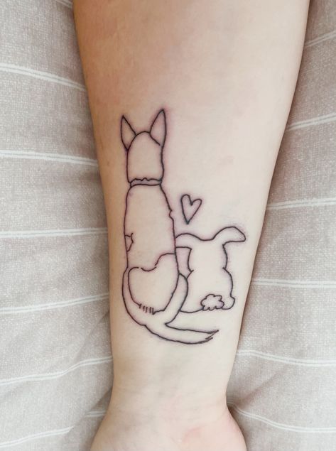 Tribute to my beautiful blue healer and bunny Bunny And Dog Tattoo, Blue Healer Tattoo, Healer Tattoo, Blue Healer, Simple Line Tattoo, Pet Memorial Tattoo, Dog Memorial Tattoos, Bunny Tattoos, Rabbit Tattoos