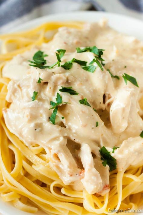 Crock Pot Chicken Alfredo is easy to make and delicious. You can enjoy Crock Pot Chicken Fettuccine Alfredo any day of the week thanks to the slow cooker! Slow Cooker Chicken Alfredo, Fetuchini Alfredo, Crockpot Chicken Alfredo, Panini Recipes Chicken, Chicken Fettuccine Alfredo, Slow Cooker Dinner Recipes, Pasta Alfredo, Chicken Fettuccine, Fettuccine Alfredo Recipes