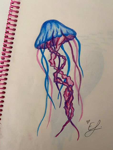 Jellyfish Pastel Art, Jellyfish Marker Drawing, Jelly Fish Drawing Aesthetic, Jellyfish Oil Pastel, Oil Pastel Jellyfish, Jelly Fish Drawing Easy, Easy Jellyfish Drawing, Jellyfish Drawing Simple, Jellyfish Sketch