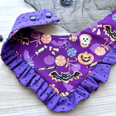 Halloween Dod bandana, puppy dog scarf, Tiny bandana for dogs and cat, These bandana have a snap closure for easy on and off!They also have a curved neck for a comfortable fit. They are perfect for your dog or cat. Design availability is dependent on material availability - if the material you want is no longer available, we will contact you to discuss other options.Sizing:Double-Snaps are placed at the measurements listed in correspondence to each size below. . For the most secure fit, we recom Bandana Sizes For Dogs, Making Dog Bandanas, How To Make Dog Clothes, Diy Dog Accessories To Sell, Dog Clothes Patterns Free Printable, Dog Bandana Pattern Printable, Diy Dog Accessories, Dog Clothes Sewing Patterns, Dog Clothes Patterns Sewing