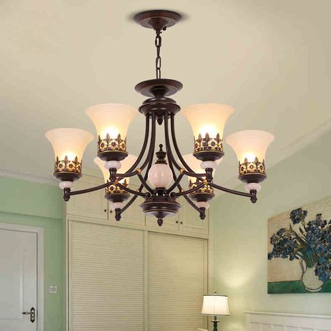 American Country European Style 5 light Chandelier with Alabaster Glass Shades Room Hanging Lights, Hotel Light, Living Room Light Fixtures, Practical Lighting, Suspension Vintage, 5 Light Chandelier, Retro Lighting, Farmhouse Lighting, Dining Room Chandelier