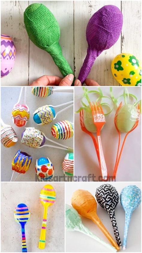 Easter Egg Maracas Crafts Maracas Diy, Maracas Preschool Craft, Diy Maracas For Kids, Diy Maracas, Spoon Maracas Plastic Eggs, Easter Egg Maracas, Maracas Craft, Maracas Instrument, Plastic Spoon Crafts