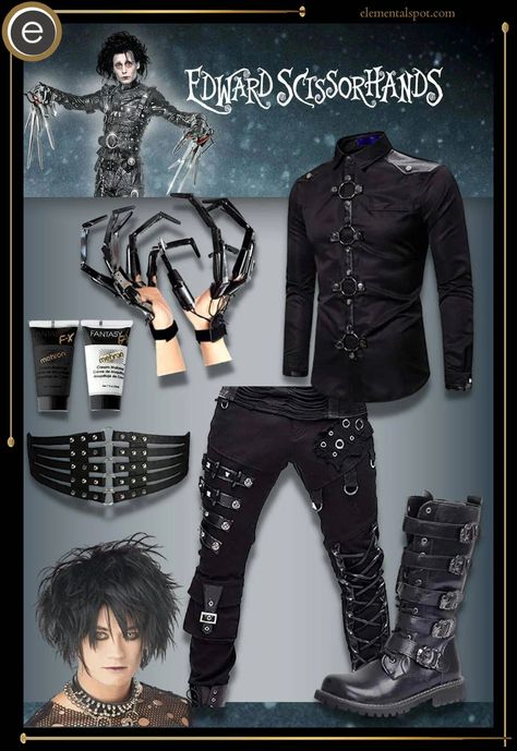 Dress Up Like Edward Scissorhands - Elemental Spot Edward Scissorhands Inspired Outfit, Edward Scissorhands Outfit, Female Edward Scissorhands, Edward Scissorhands Costume, Diy Adult Halloween Costumes, Colleen Atwood, Idea For Halloween, Costume Gloves, 2024 Halloween