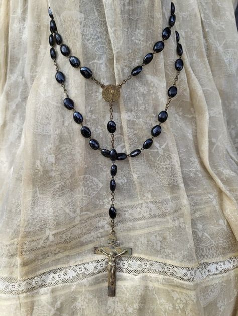 Beautiful Lilies, Black Rosary, Bead Rosary, Flat Beads, Lady Of Guadalupe, Rosary Necklace, Rosary Beads, Jesus On The Cross, Style Streetwear