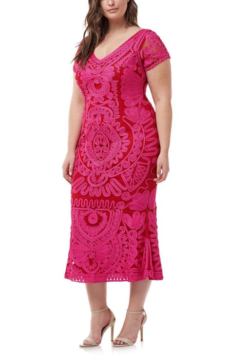 Soutache Trumpet Dress, $278 Vinyl Pants, Desi Hot, Formal Wedding Guests, Trumpet Dress, Evening Dress Fashion, Tea Length, Guest Outfit, Dress Plus Size, Midi Dress Bodycon