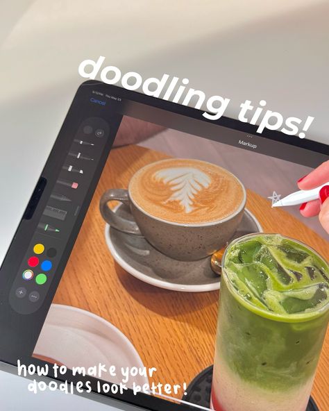 How to make your doodles look better 🎨📱 The best tip to make your doodles look better, regardless of the app you’re using, is to zoom in 🔎 Zoom in the area that you want to doodle and write slowly. Take your time, and don’t rush it 🐌 Unless you are doodling on Procreate, it can be tricky because the pens lack stabilization, but zooming in and going slow helps with this issue 🙌🏻 ~ Most of the time I doodle in the Photos app using the markup feature 🤍 Ipad Doodles On Photo, Study Doodles, Ipad Doodles, Procreate Doodles, Doodle Pictures, Ipad Inspo, Ipad Pouch, Procreate Tips, Eyebrow Makeup Tutorial